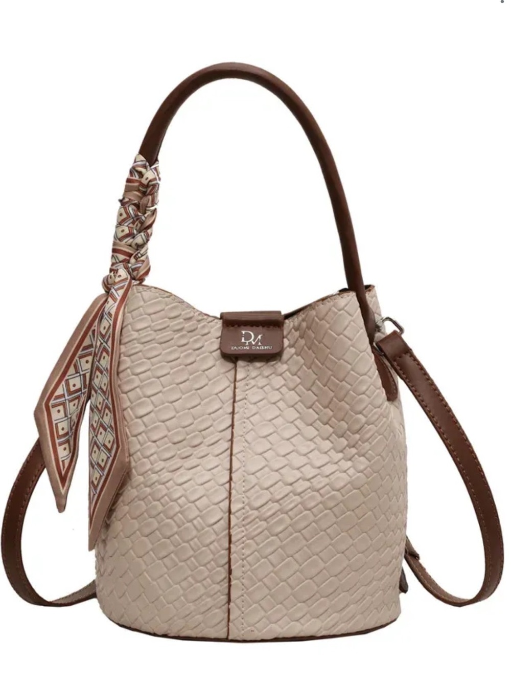 Duomi Daishu Small Tan and Brown Bucket Shoulder Crossbody Bag with Tie NWOT